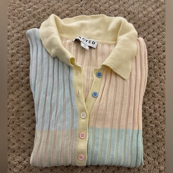 Frayed Pastel Short Sleeve Ribbed Polo Top Size Medium in great condition - Picture 2 of 9